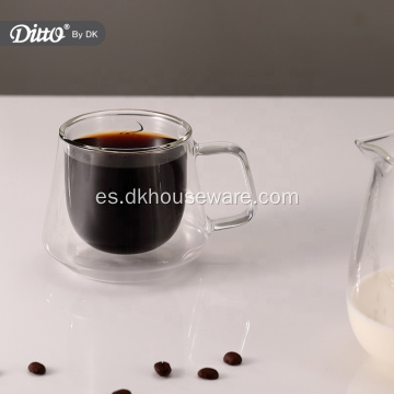 Taza de café de vidrio de doble pared con asa